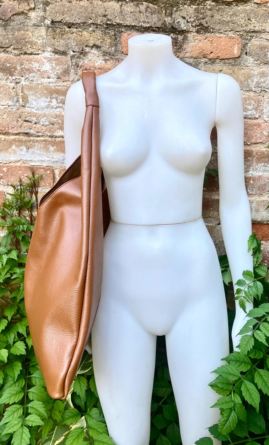 Slouch leather bag in camel brown. Large shoulder leather bag. Origami boho bag. Large brown GENUINE leather purse. Brown shopper bag