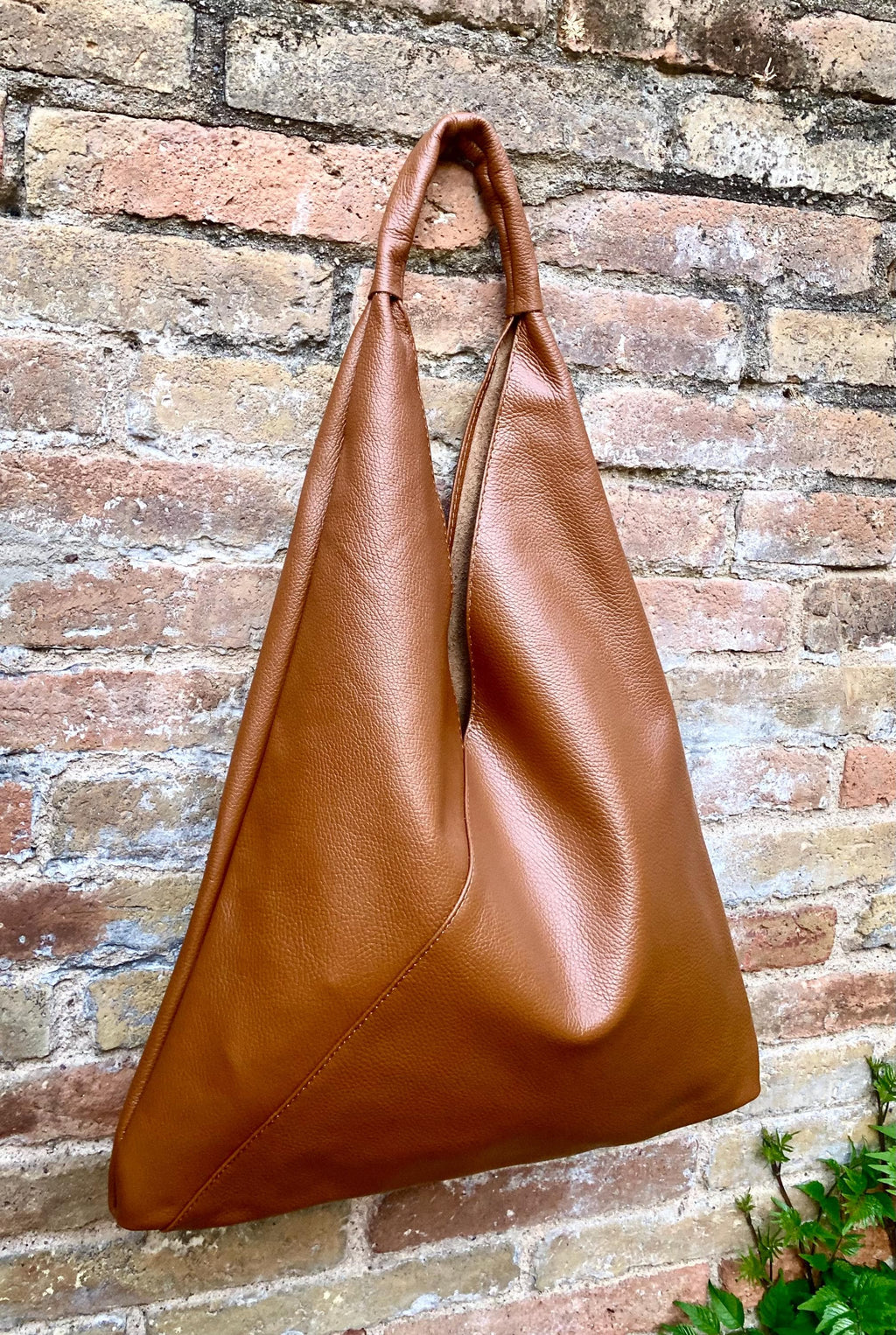 Slouch leather bag in camel brown. Large shoulder leather bag. Origami boho bag. Large brown GENUINE leather purse. Brown shopper bag