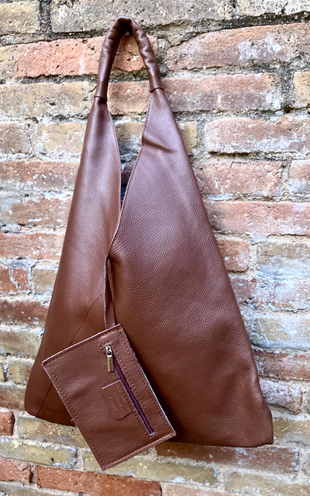 Slouch leather bag in dark brown. Large shoulder leather bag. Origami boho bag. Large brown GENUINE leather purse. Rusty brown shopper bag