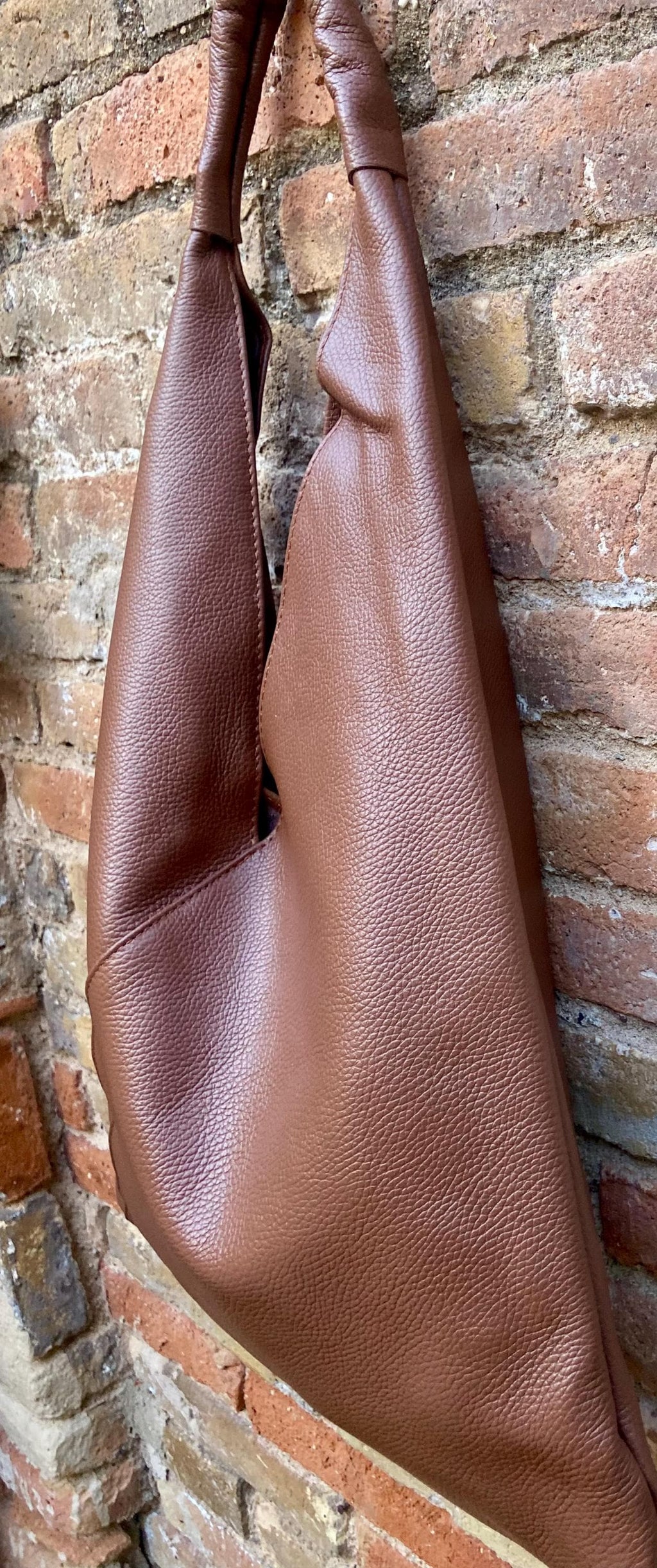 Slouch leather bag in dark brown. Large shoulder leather bag. Origami boho bag. Large brown GENUINE leather purse. Rusty brown shopper bag