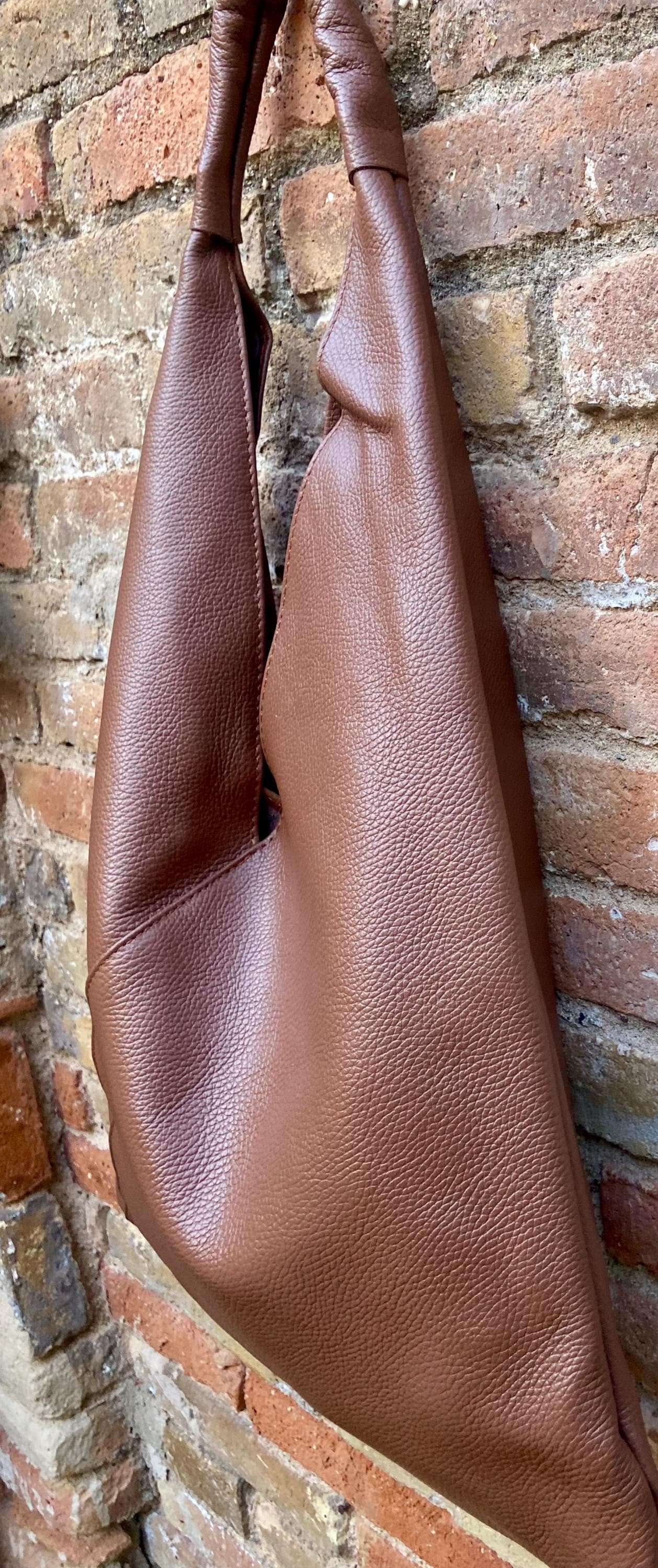 Slouch leather bag in dark brown. Large shoulder leather bag. Origami boho bag. Large brown GENUINE leather purse. Rusty brown shopper bag