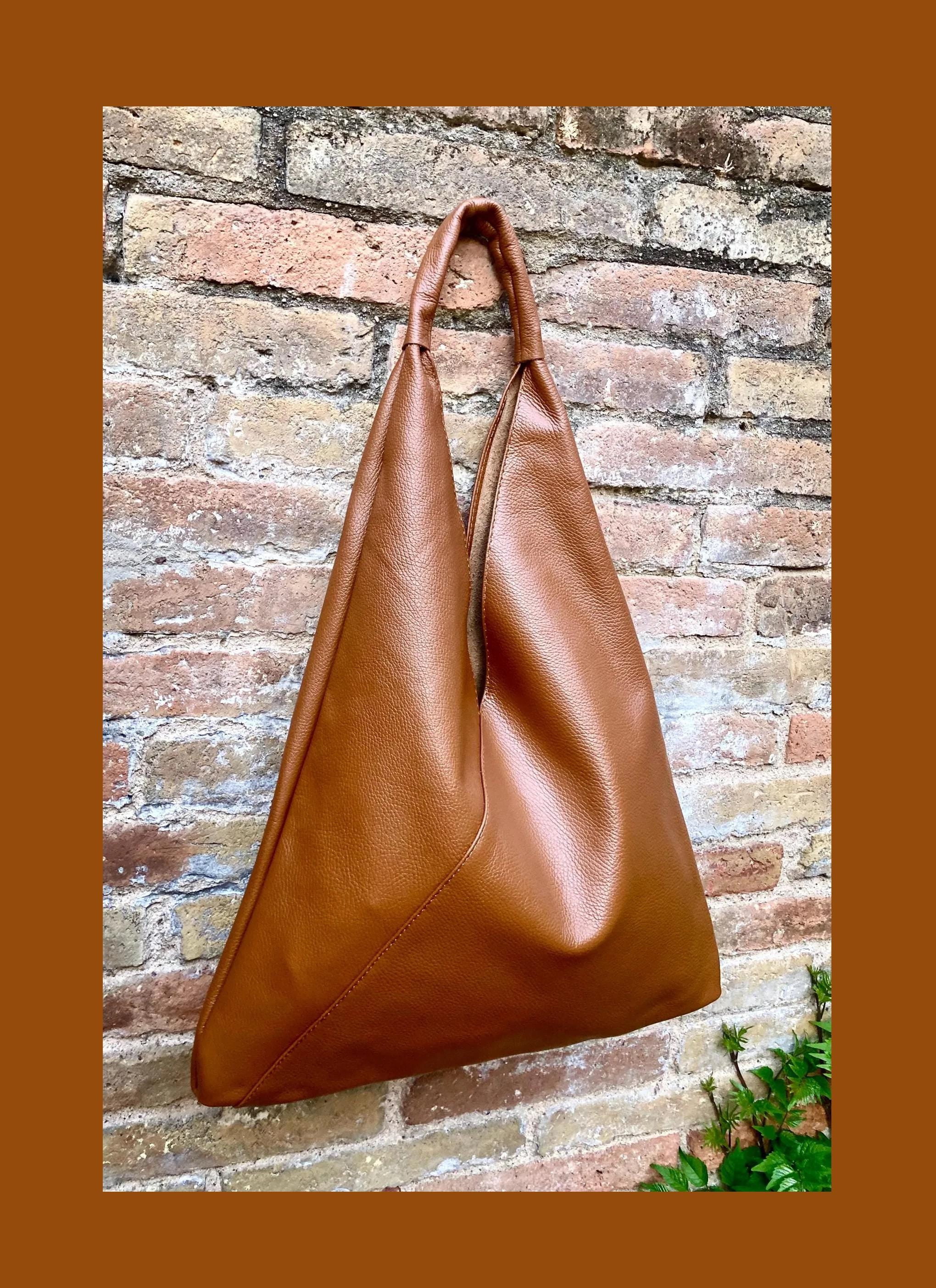 Slouch leather bag in camel brown. Large shoulder leather bag. Origami boho bag. Large brown GENUINE leather purse. Brown shopper bag