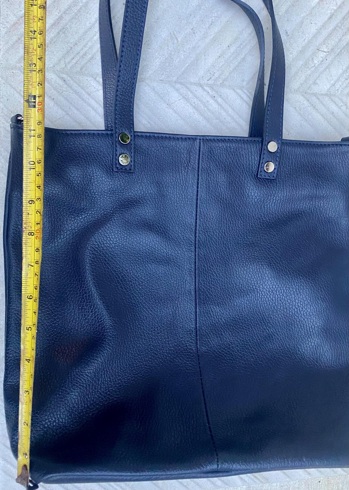 Purple - blue leather shoulder / crossbody bag. Genuine leather periwinkle color tote. Laptop, tablet or book bag with lining and zipper.