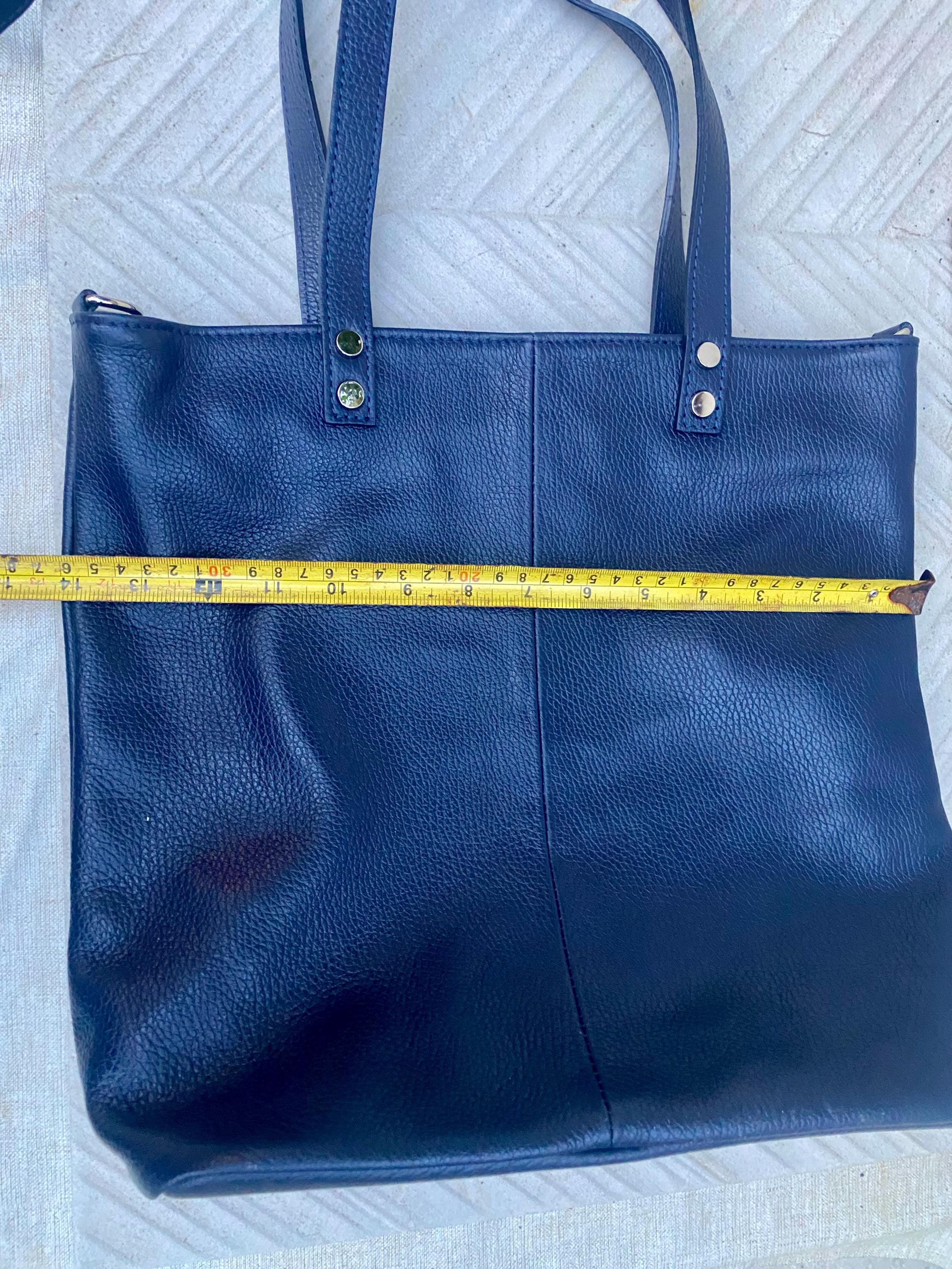Navy blue leather shoulder / crossbody bag. Genuine leather NAVY tote. Laptop, tablet or book bag with lining and zipper.