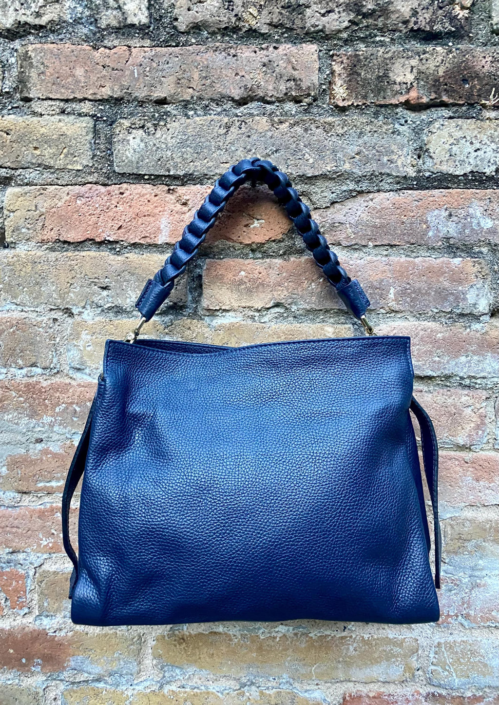 NAVY BLUE genuine leather bag. Hand / shoulder / crossbody bag. Removable longer adjustable strap. Dark blue shopper bag. Navy leather purse