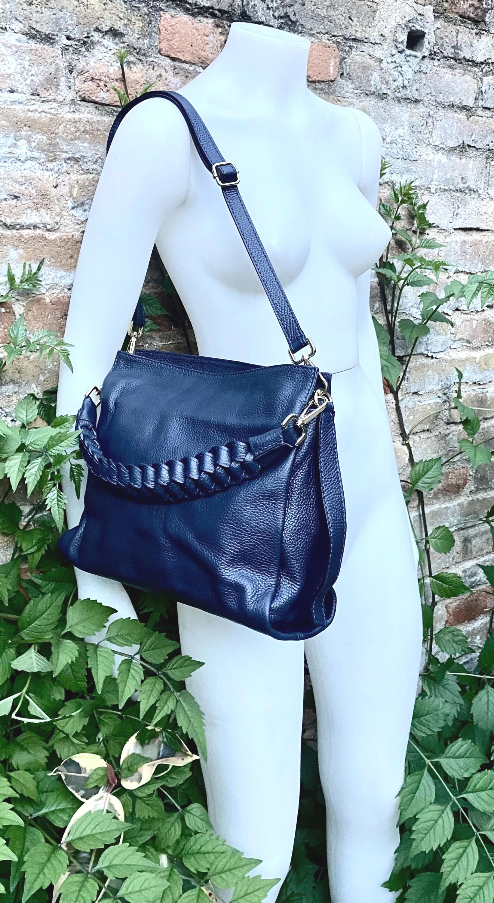 NAVY BLUE genuine leather bag. Hand / shoulder / crossbody bag. Removable longer adjustable strap. Dark blue shopper bag. Navy leather purse