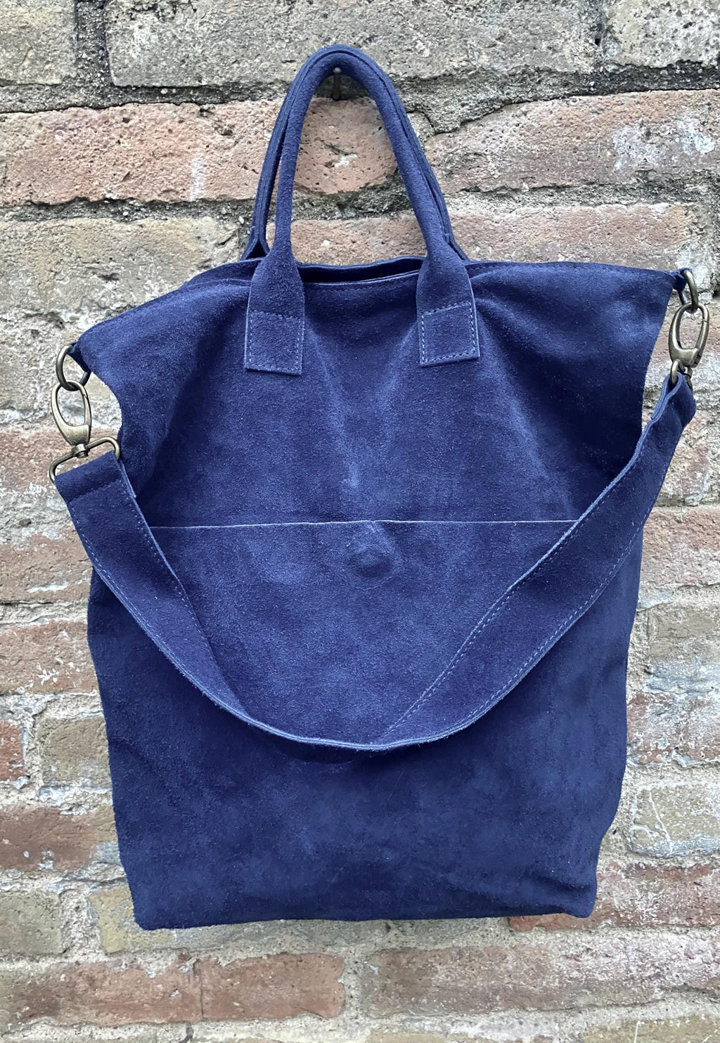 Navy blue leather tote. Large leather shopper, 3 changeable straps. Dark blue suede bag, laptop bag. Handbag /shoulder / crossbody bag