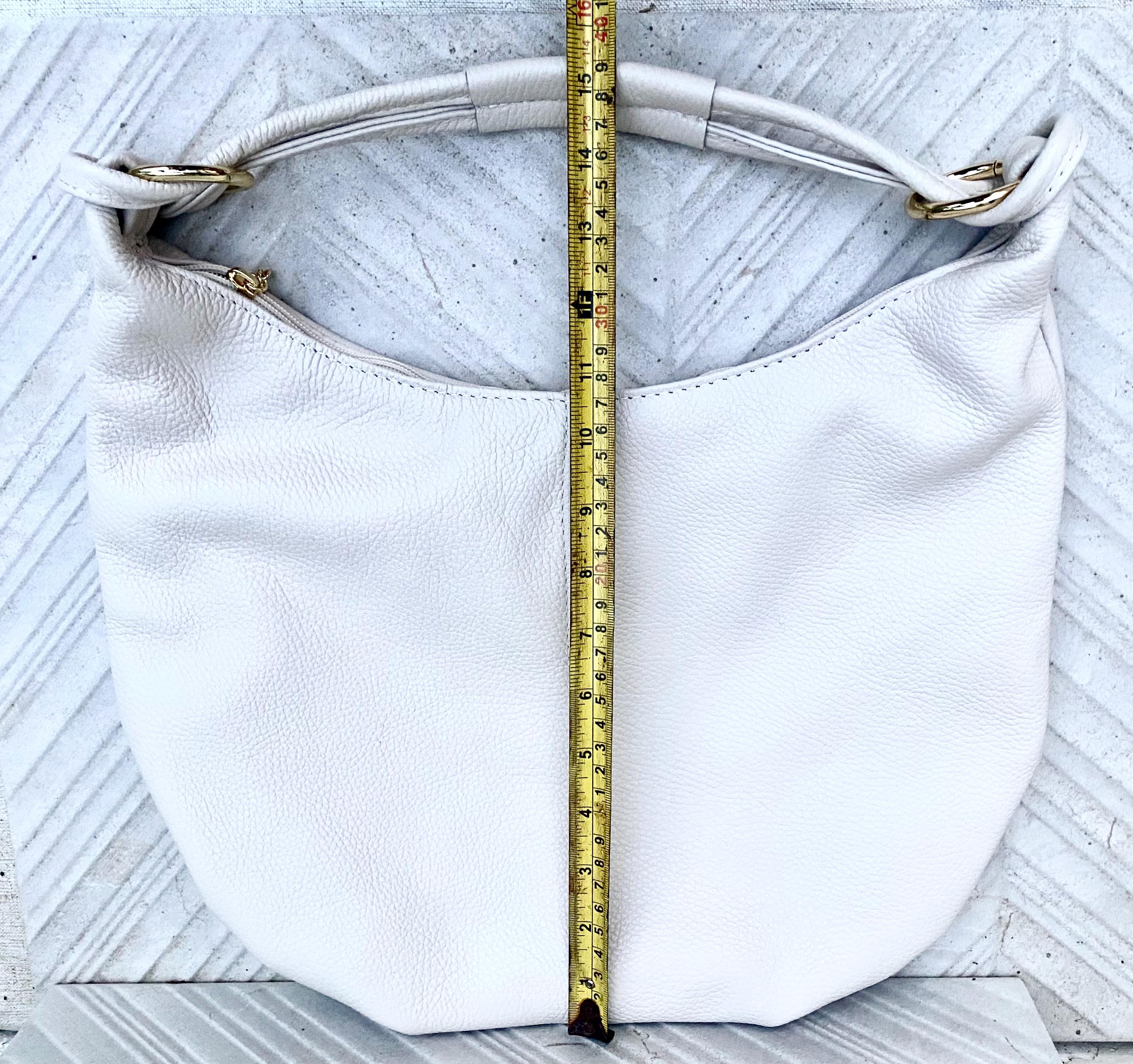 Cream white leather slouchy bag with ZIPPER + lining. Soft natural genuine leather bag. Light beige leather purse. Cream leather hobo bag