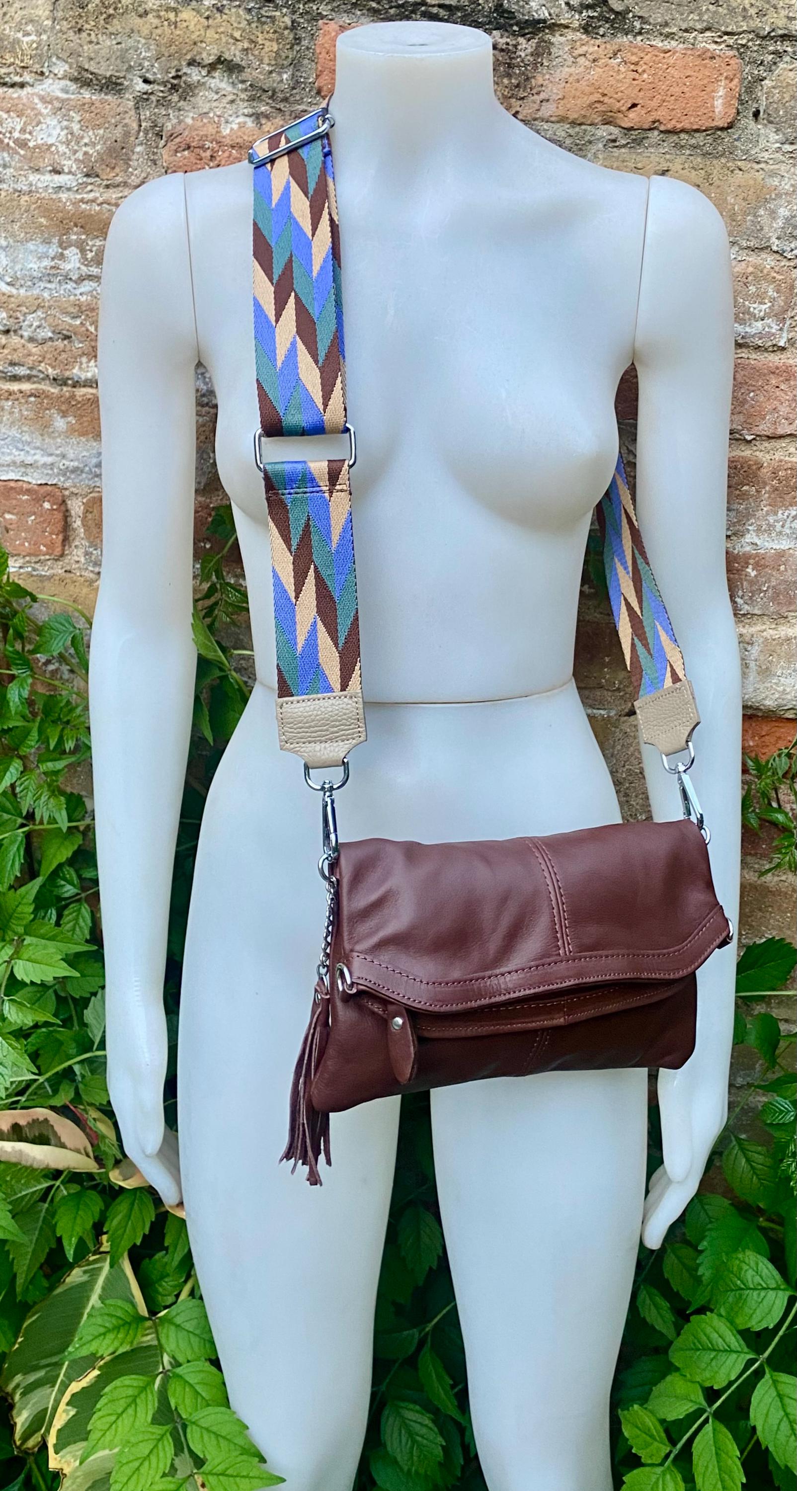 Small leather bag in maroon. Cross body bag, shoulder bag in GENUINE leather. Burgundy - brown bag with adjustable strap, zipper and flap.