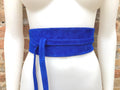 Cobalt BLUE OBI belt in natural soft suede, waist belt, soft leather belt, royal blue sash, blue obi, boho blue wraparound dress belt