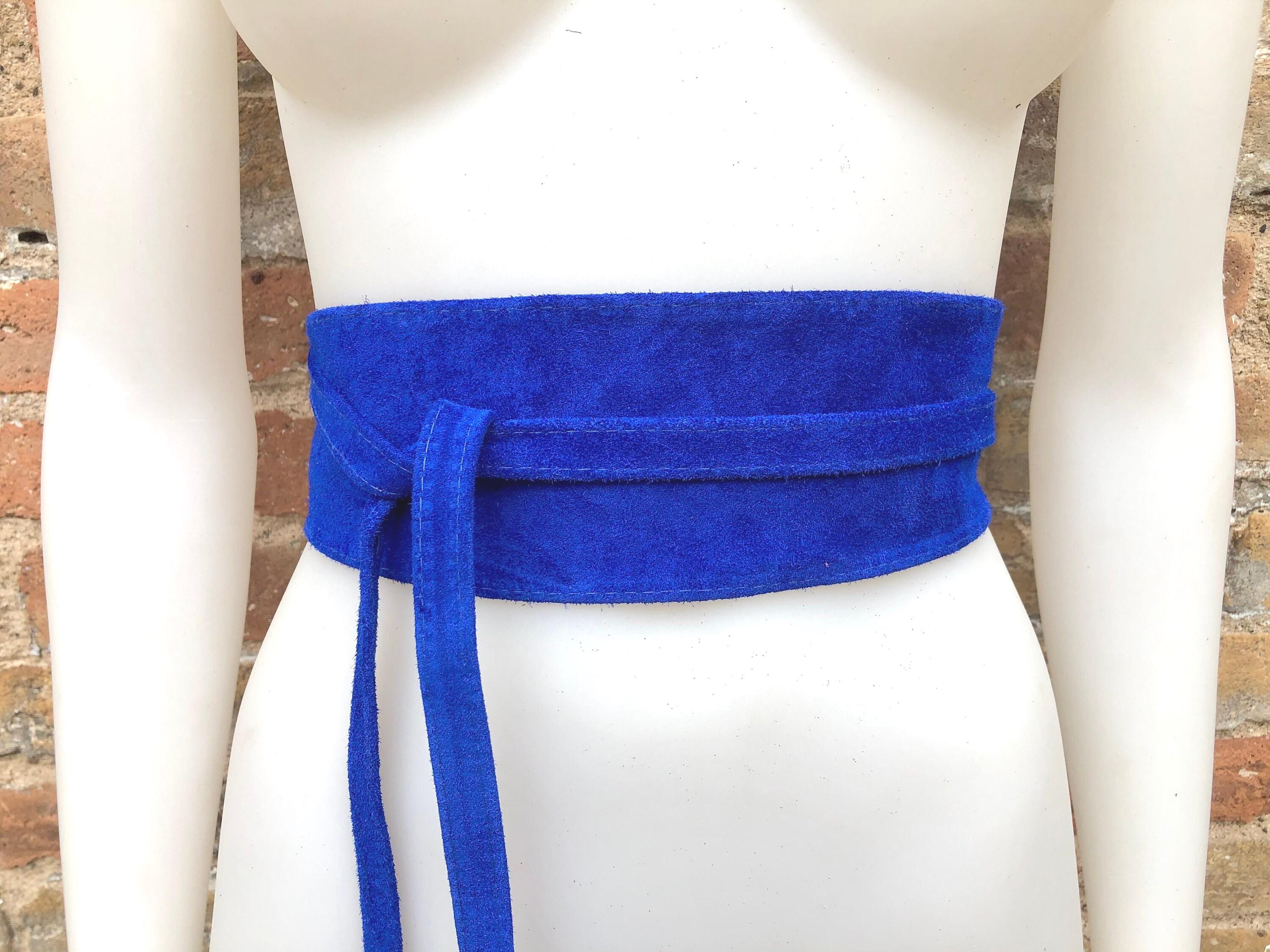 Cobalt BLUE OBI belt in natural soft suede, waist belt, soft leather belt, royal blue sash, blue obi, boho blue wraparound dress belt