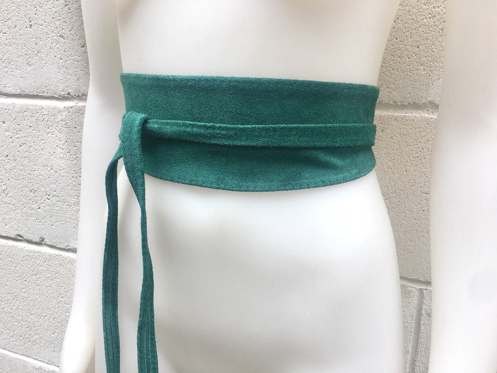 Dark teal green suede OBI belt, SASH in natural soft suede, green wrap waist belt. Wraparound soft obi belt. Very dark turquoise green.
