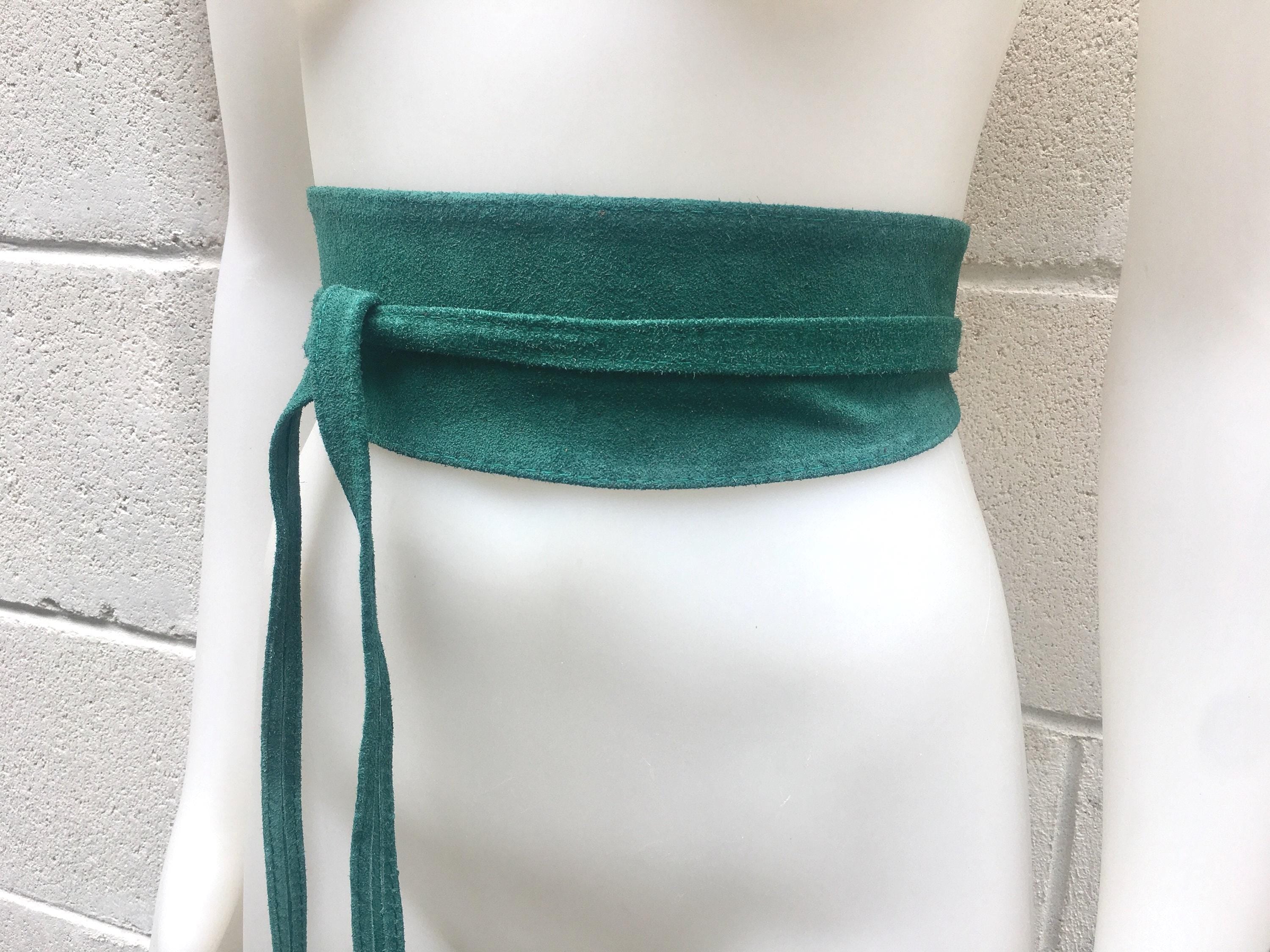 Dark teal green suede OBI belt, SASH in natural soft suede, green wrap waist belt. Wraparound soft obi belt. Very dark turquoise green.