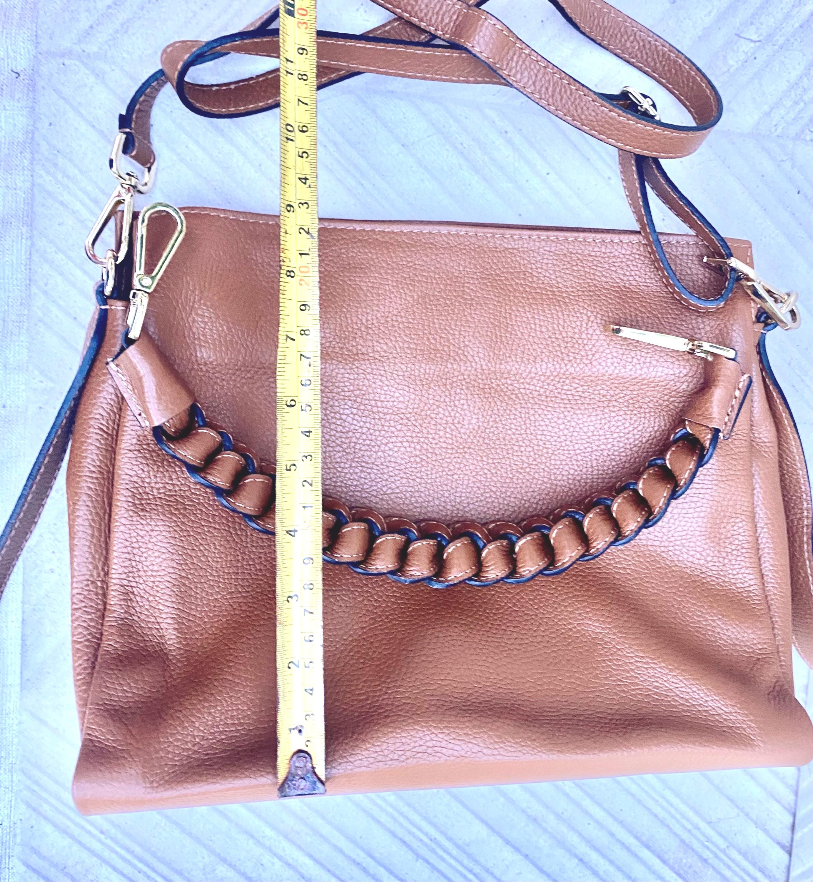CAMEL BROWN genuine leather bag. Hand / shoulder / crossbody bag. Removable longer adjustable strap. Light tobacco shopper bag. Taupe purse