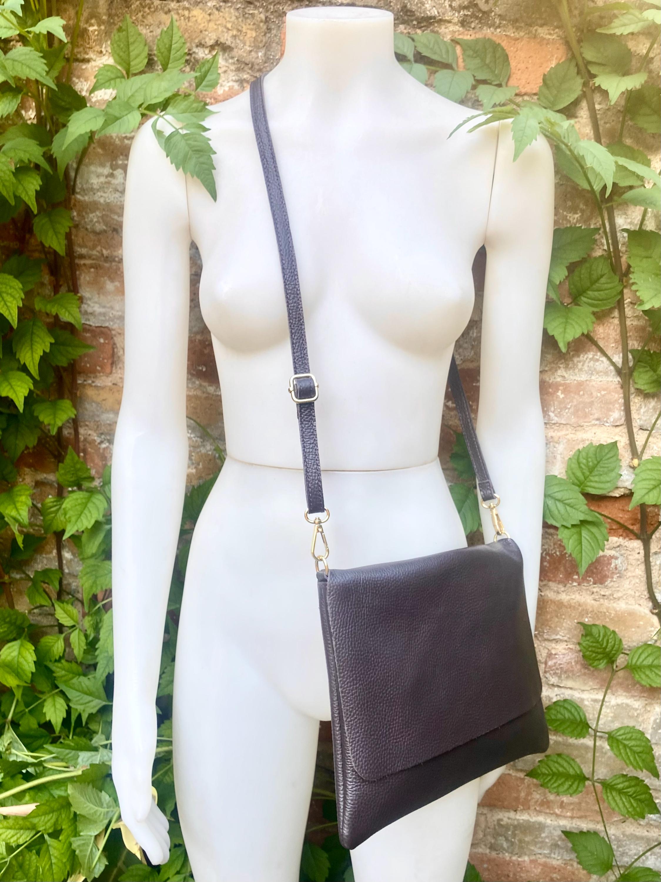 DARK BROWN crossbody / shoulder leather bag. Chocolate brown soft genuine leather. Boho crossover, messenger bag. Brown leather purse.