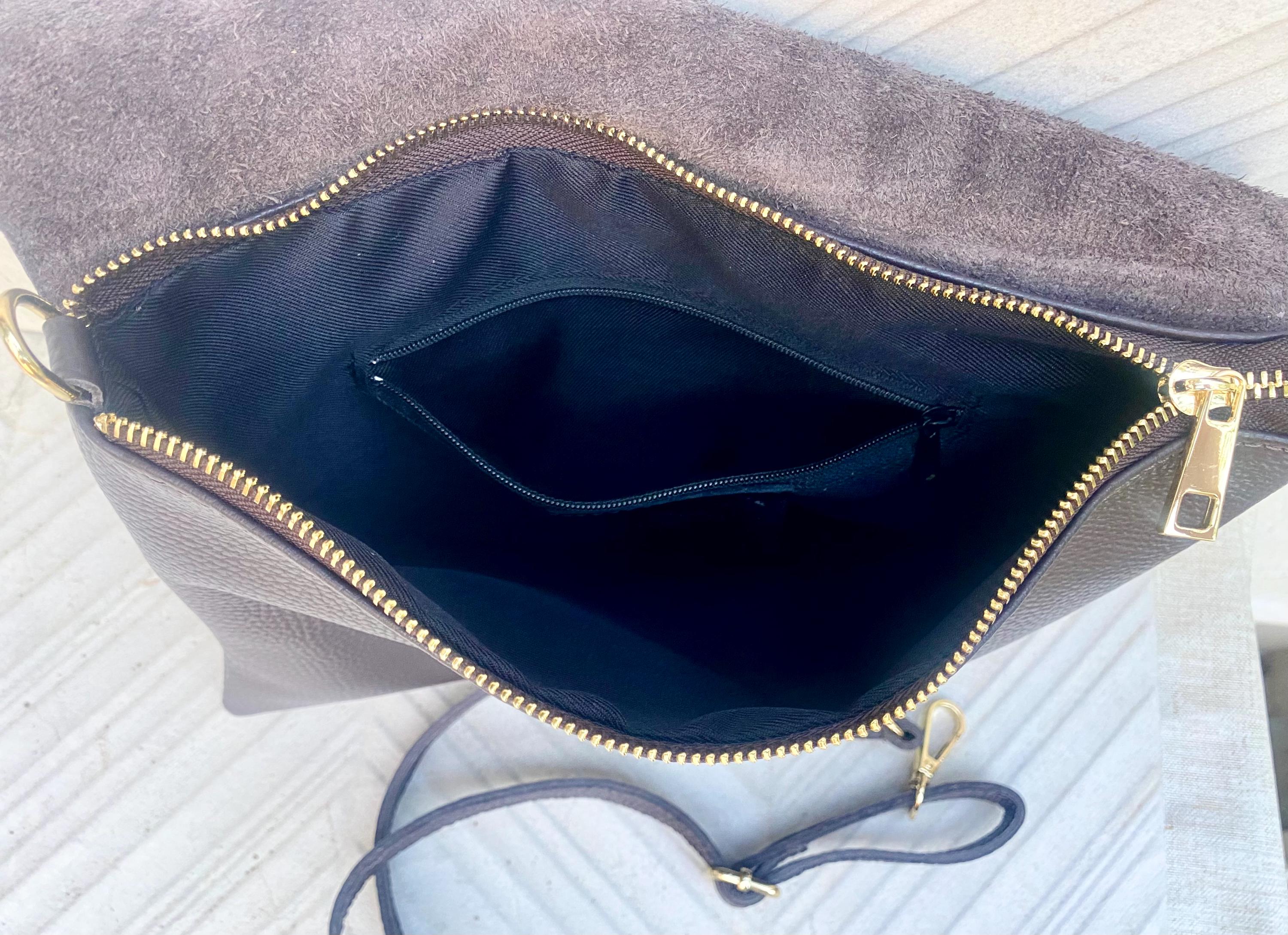 DARK BROWN crossbody / shoulder leather bag. Chocolate brown soft genuine leather. Boho crossover, messenger bag. Brown leather purse.