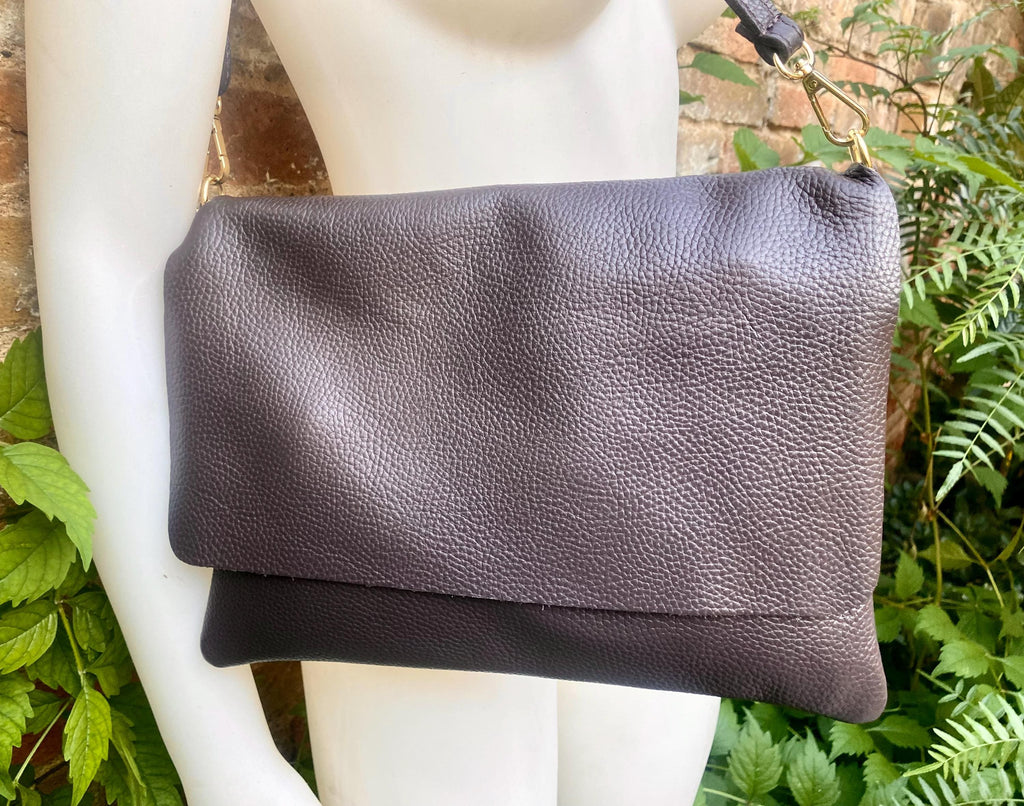 DARK BROWN crossbody / shoulder leather bag. Chocolate brown soft genuine leather. Boho crossover, messenger bag. Brown leather purse.
