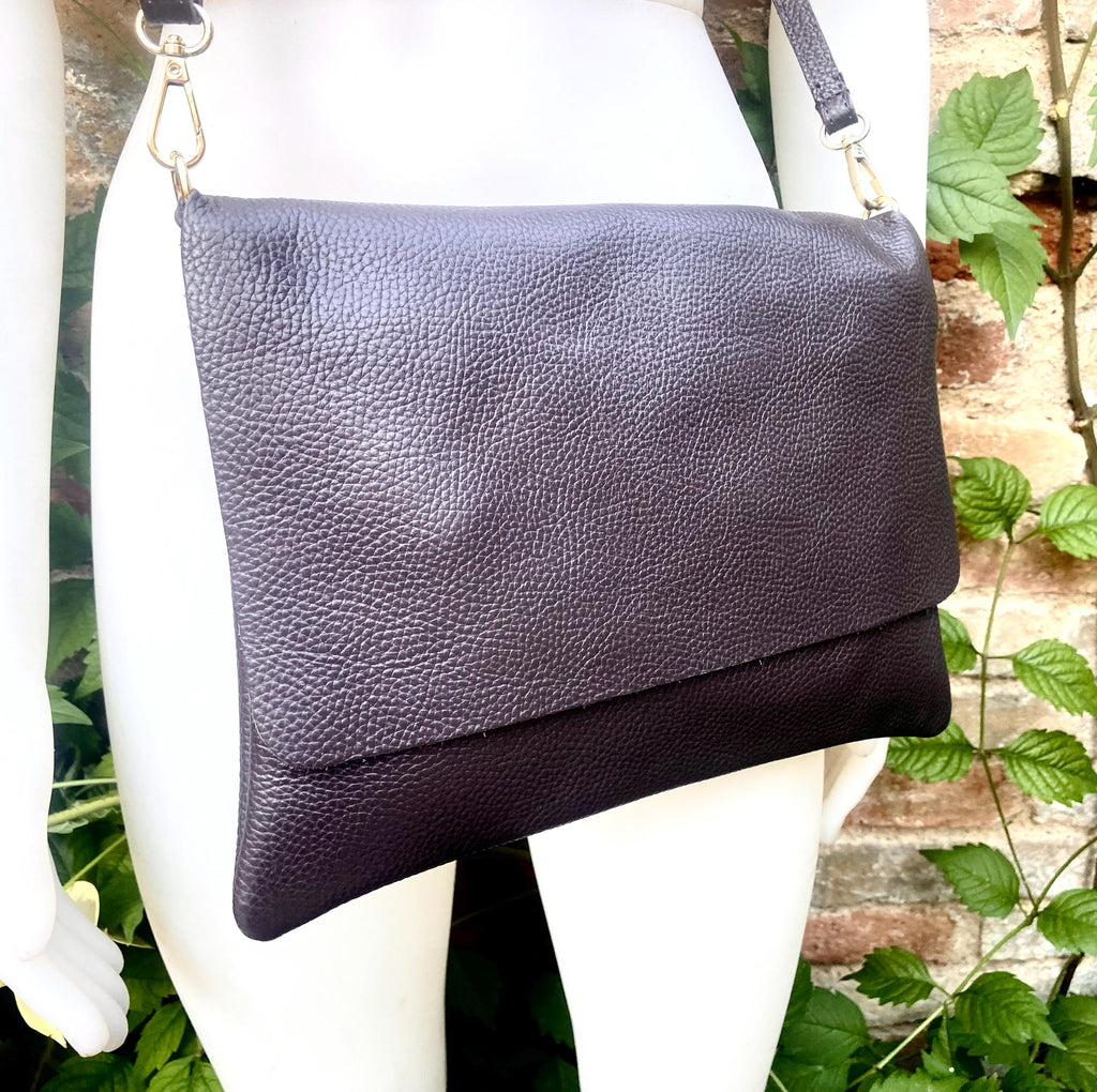 DARK BROWN crossbody / shoulder leather bag. Chocolate brown soft genuine leather. Boho crossover, messenger bag. Brown leather purse.
