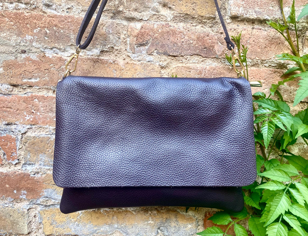 DARK BROWN crossbody / shoulder leather bag. Chocolate brown soft genuine leather. Boho crossover, messenger bag. Brown leather purse.