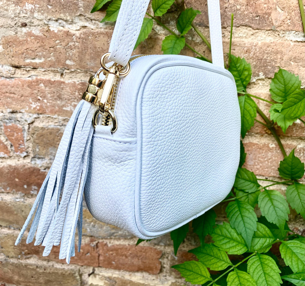 COBALT BLUE small leather bag . Cross body / shoulder bag in GENUINE leather. Royal blue leather purse. Tassel on the zipper . Gold accents