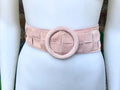 Light pink suede waist belt with large round buckle. Boho braided suede belt in a soft pink shade. Genuine natural pink suede leather