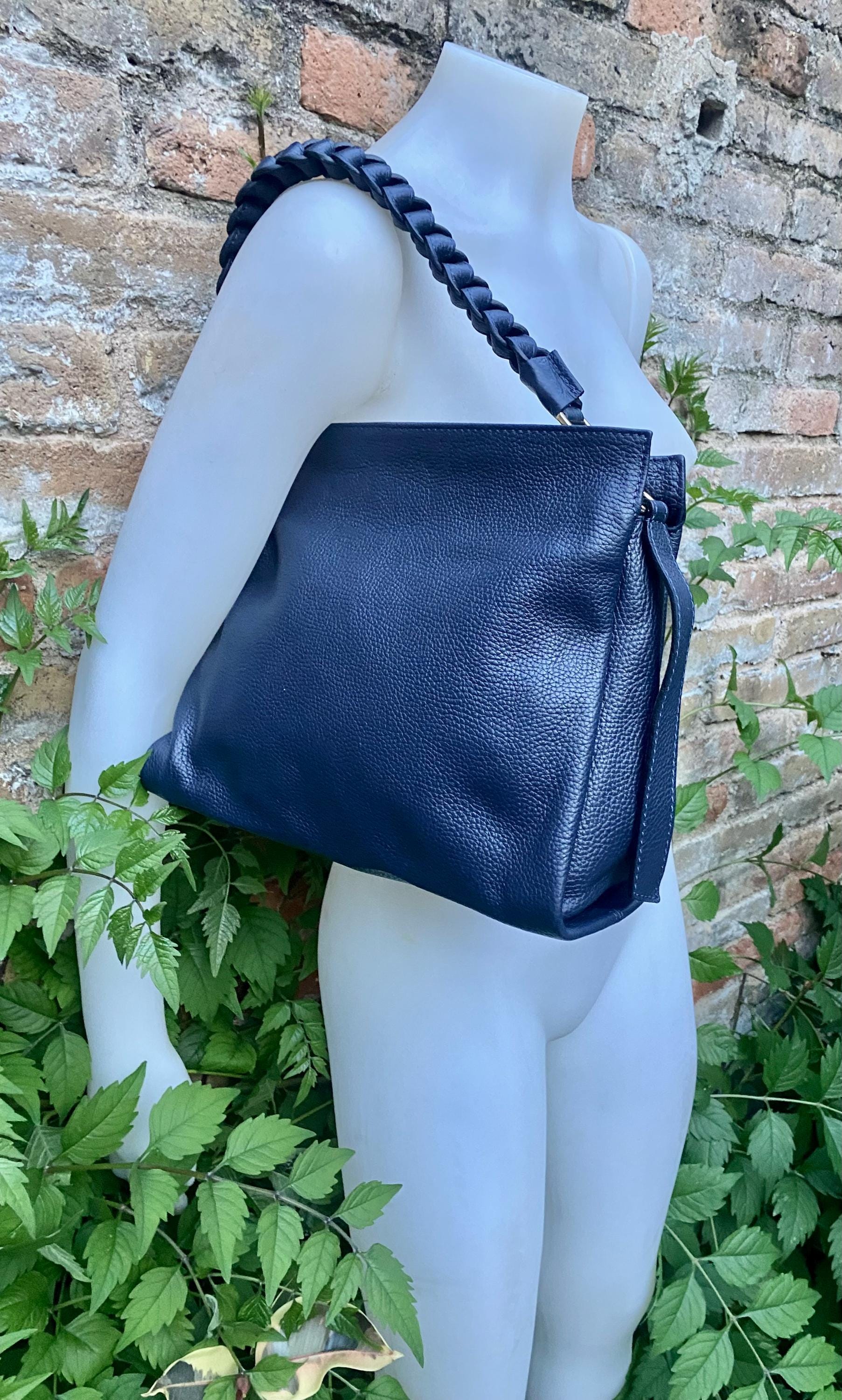 NAVY BLUE genuine leather bag. Hand / shoulder / crossbody bag. Removable longer adjustable strap. Dark blue shopper bag. Navy leather purse