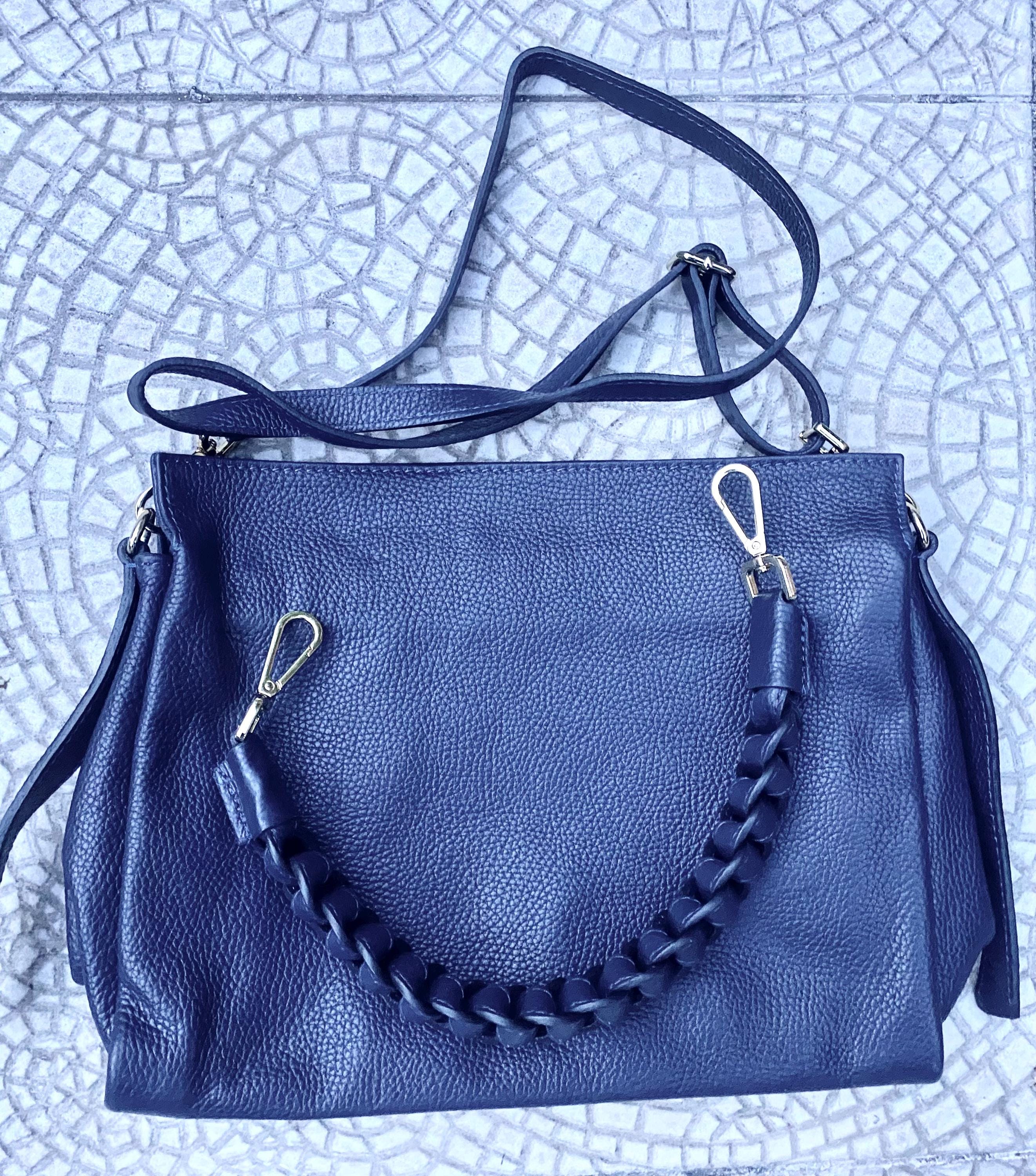 NAVY BLUE genuine leather bag. Hand / shoulder / crossbody bag. Removable longer adjustable strap. Dark blue shopper bag. Navy leather purse