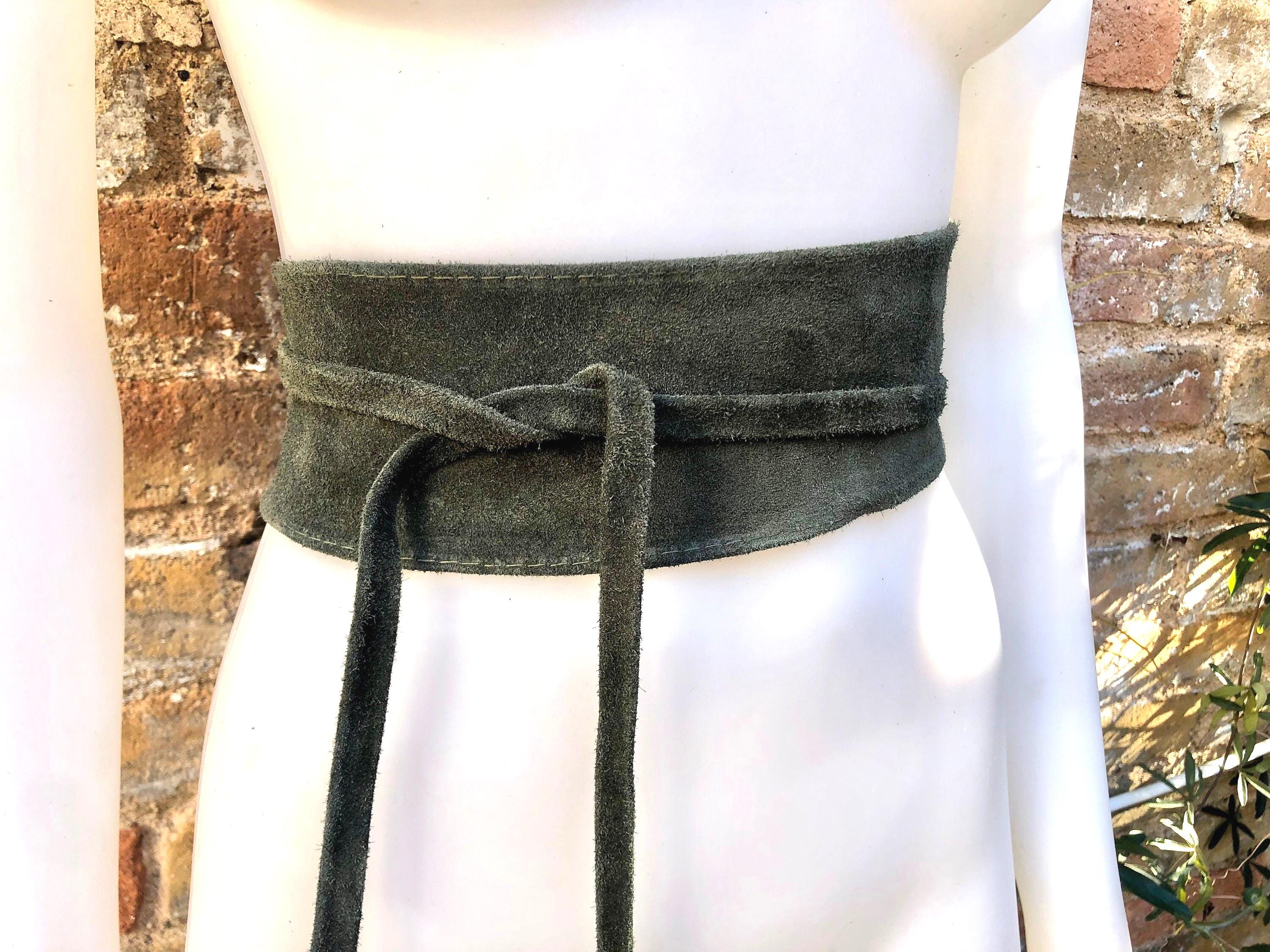 Suede belt in dark green. LONGER OPTION. Obi belt, SASH in genuine soft suede. waist belt, wrap belt in dark green, wraparound boho belt