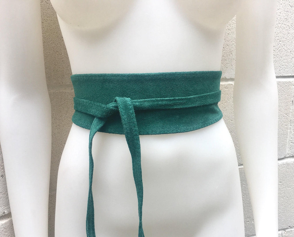 Dark teal green suede OBI belt, SASH in natural soft suede, green wrap waist belt. Wraparound soft obi belt. Very dark turquoise green.
