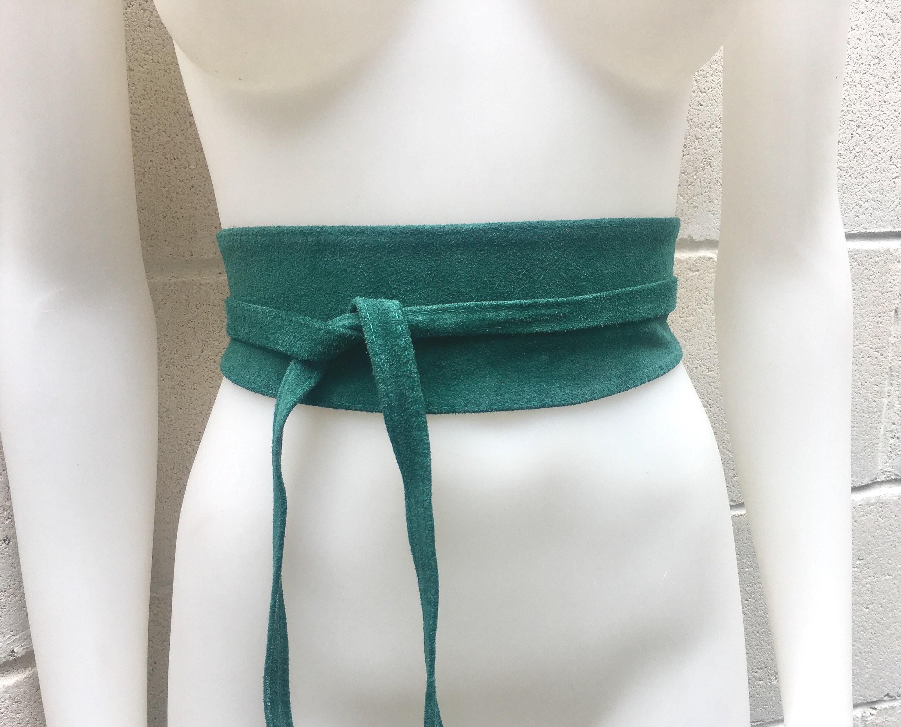 Dark teal green suede OBI belt, SASH in natural soft suede, green wrap waist belt. Wraparound soft obi belt. Very dark turquoise green.