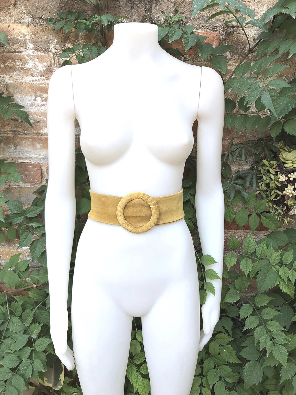 Yellow suede waist belt with large round buckle. Soft suede dress belt in mustard yellow. Boho wide suede belt.Genuine natural suede leather
