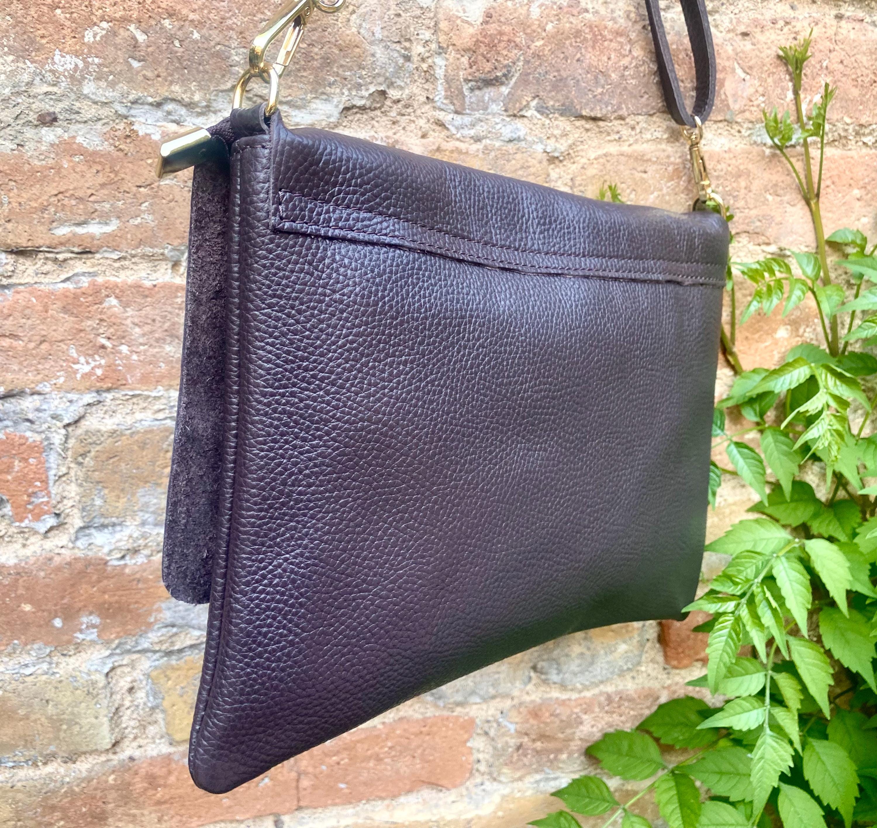 DARK BROWN crossbody / shoulder leather bag. Chocolate brown soft genuine leather. Boho crossover, messenger bag. Brown leather purse.