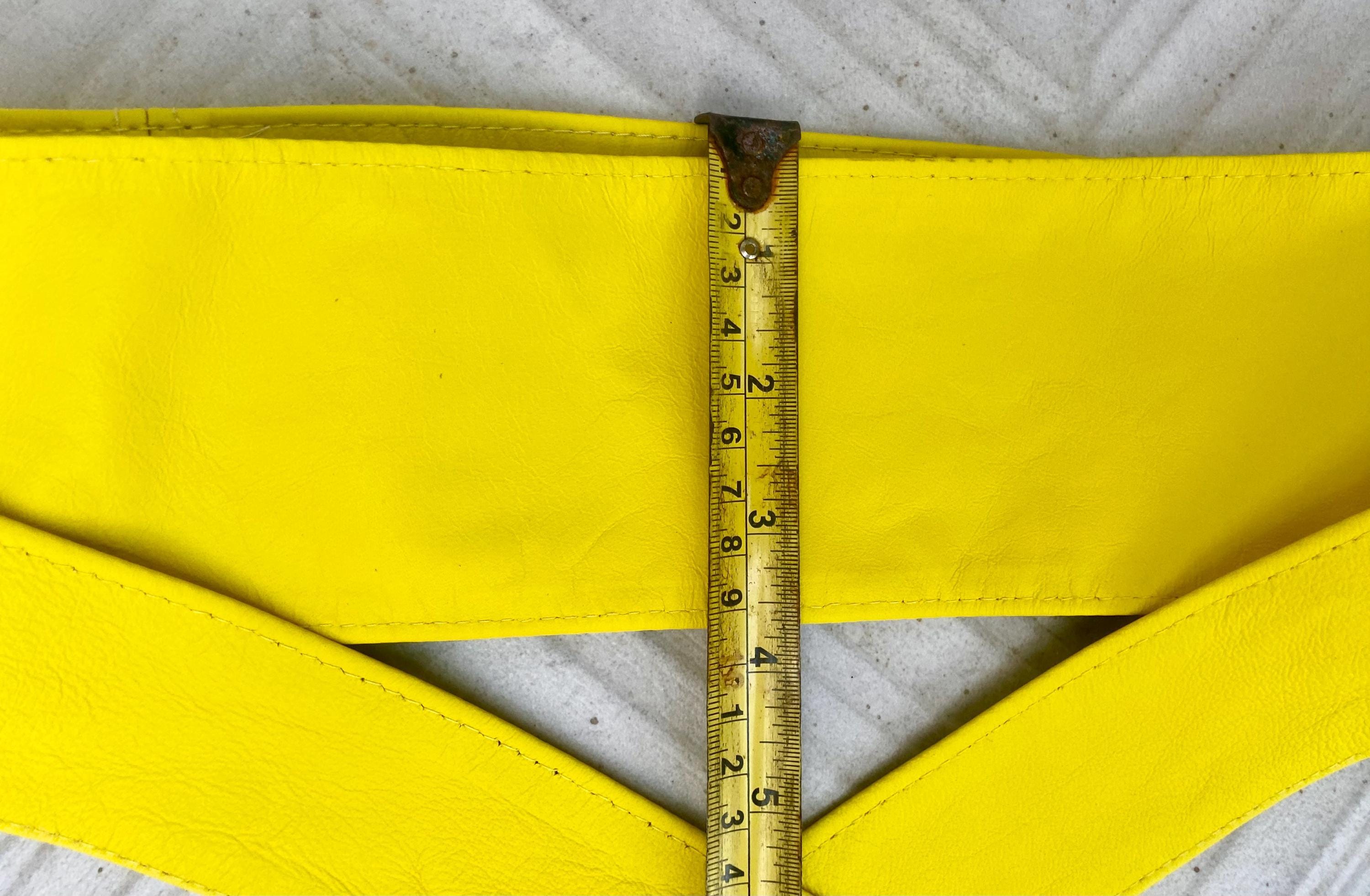 Bright yellow obi belt. Wrap belt in soft genuine leather. Wraparound waist belt. Wide style. Boho dress belt in canary yellow