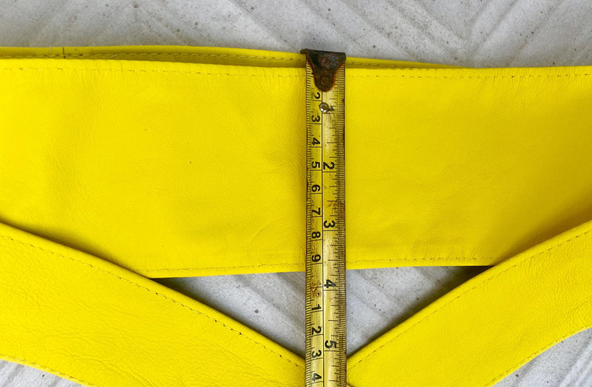 Bright yellow obi belt. Wrap belt in soft genuine leather. Wraparound waist belt. Wide style. Boho dress belt in canary yellow