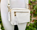Small leather bag in white. GENUINE leather shoulder / cross body bag. White leather purse, adjustable strap + zippers.