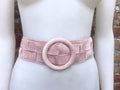 Light pink suede waist belt with large round buckle. Boho braided suede belt in a soft pink shade. Genuine natural pink suede leather
