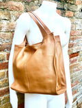 Camel brown leather bag. Light brown hobo shoulder bag + added crossbody strap. Genuine leather shopper. Caramel brown purse