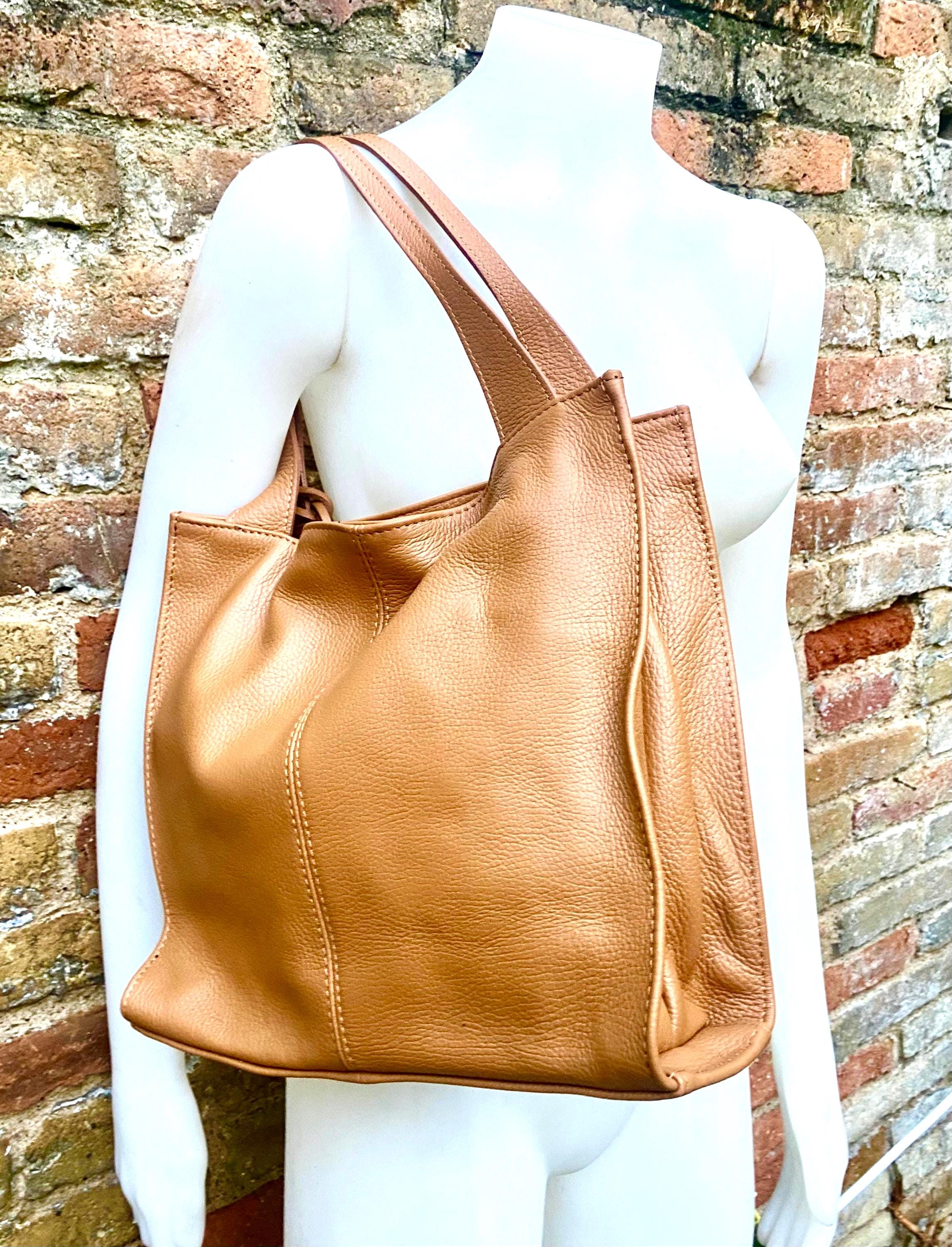 Camel brown leather bag. Light brown hobo shoulder bag + added crossbody strap. Genuine leather shopper. Caramel brown purse