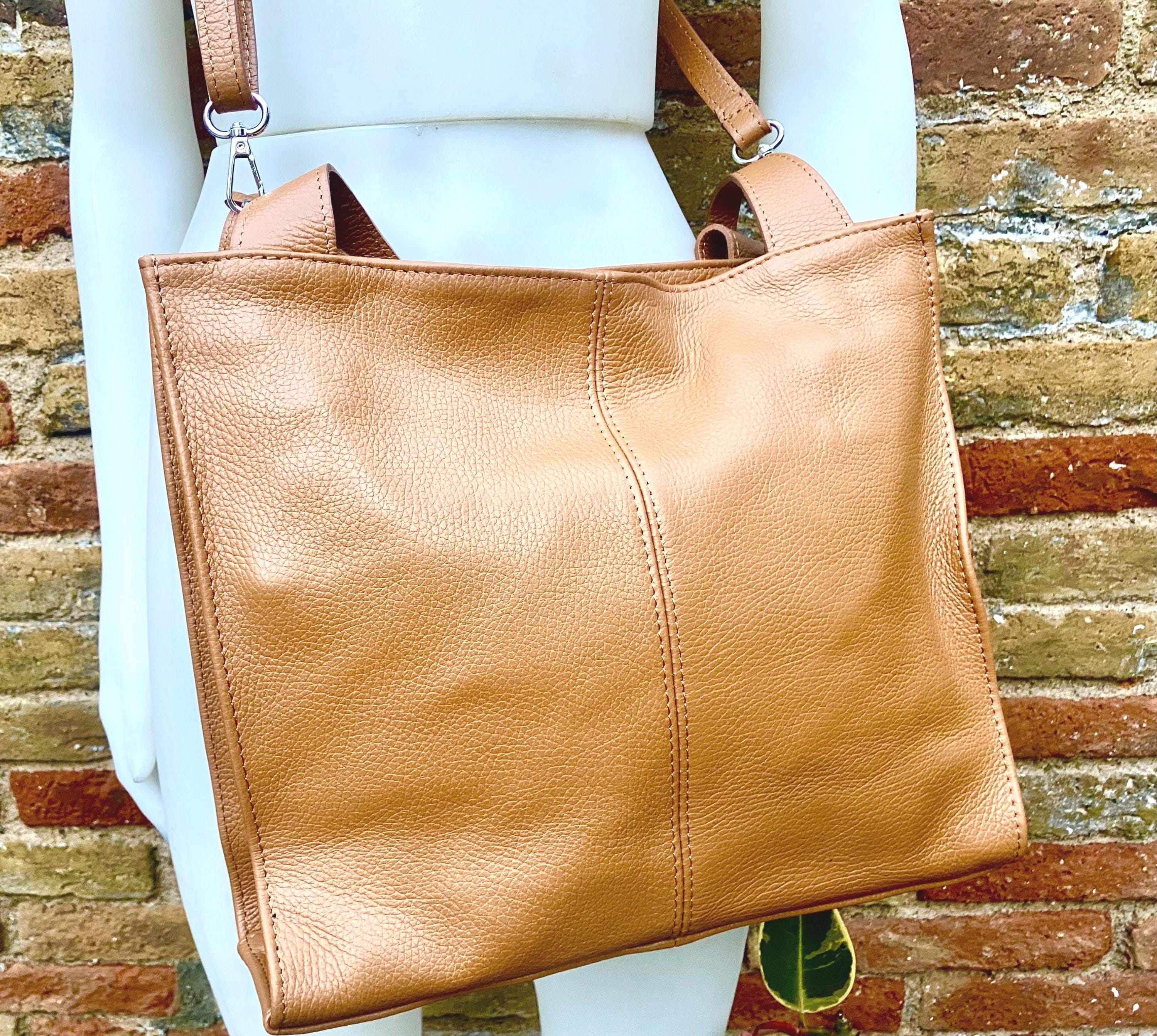 Camel brown leather bag. Light brown hobo shoulder bag + added crossbody strap. Genuine leather shopper. Caramel brown purse