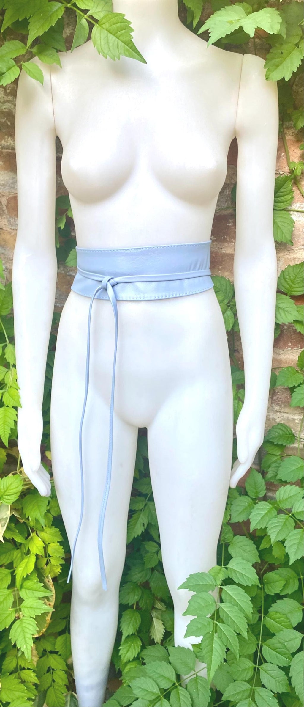 Wraparound belt in soft leather. LIGHT blue wrap belt. Longer style. Genuine leather sky blue waist belt. Boho dress /overall belt