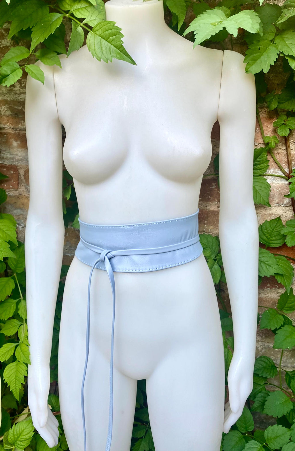 Wraparound belt in soft leather. LIGHT blue wrap belt. Longer style. Genuine leather sky blue waist belt. Boho dress /overall belt