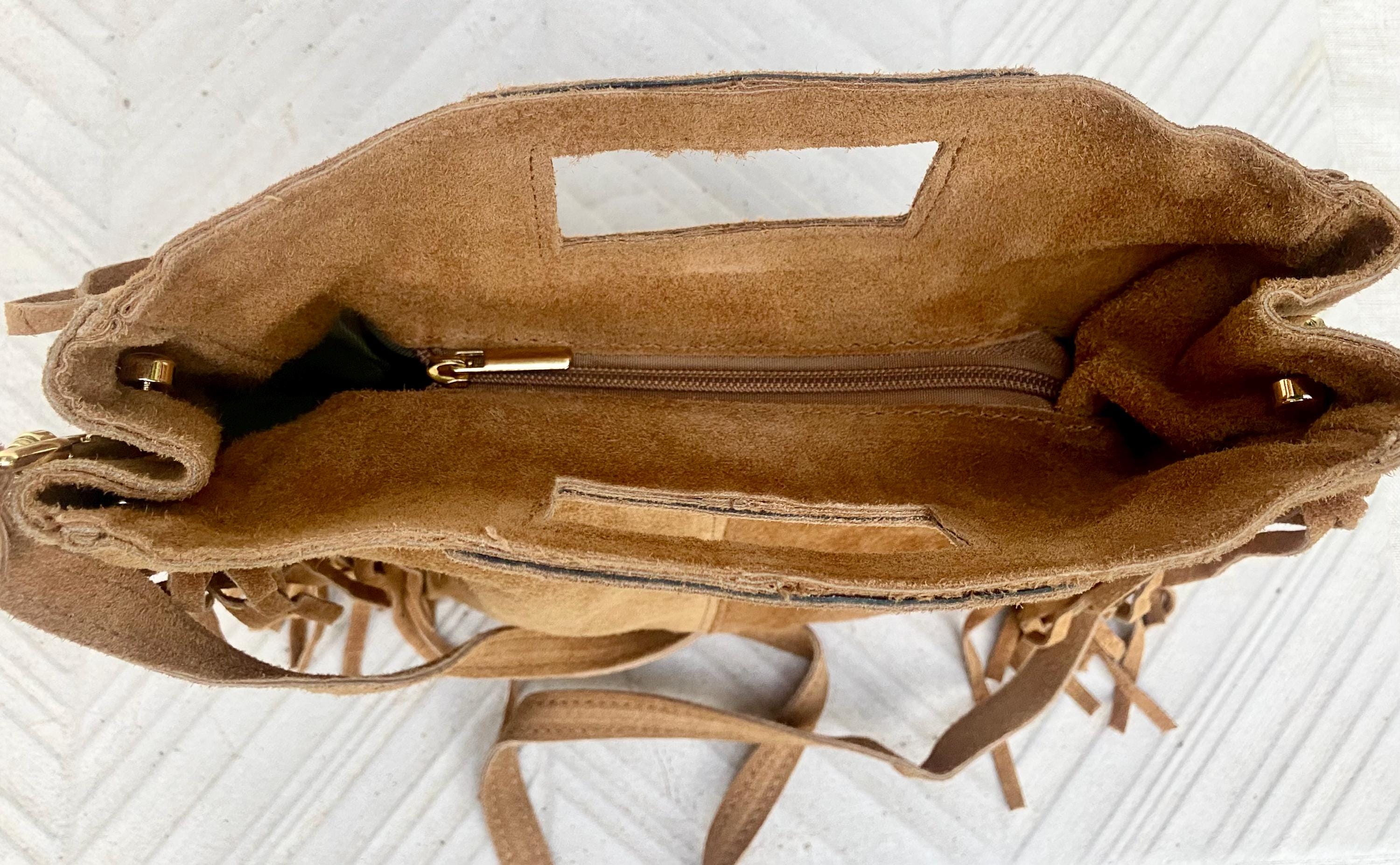 Light camel brown crossbody fringed bag. BOHO suede leather bag with FRINGES. Tan brown genuine suede leather. Light brown suede purse.