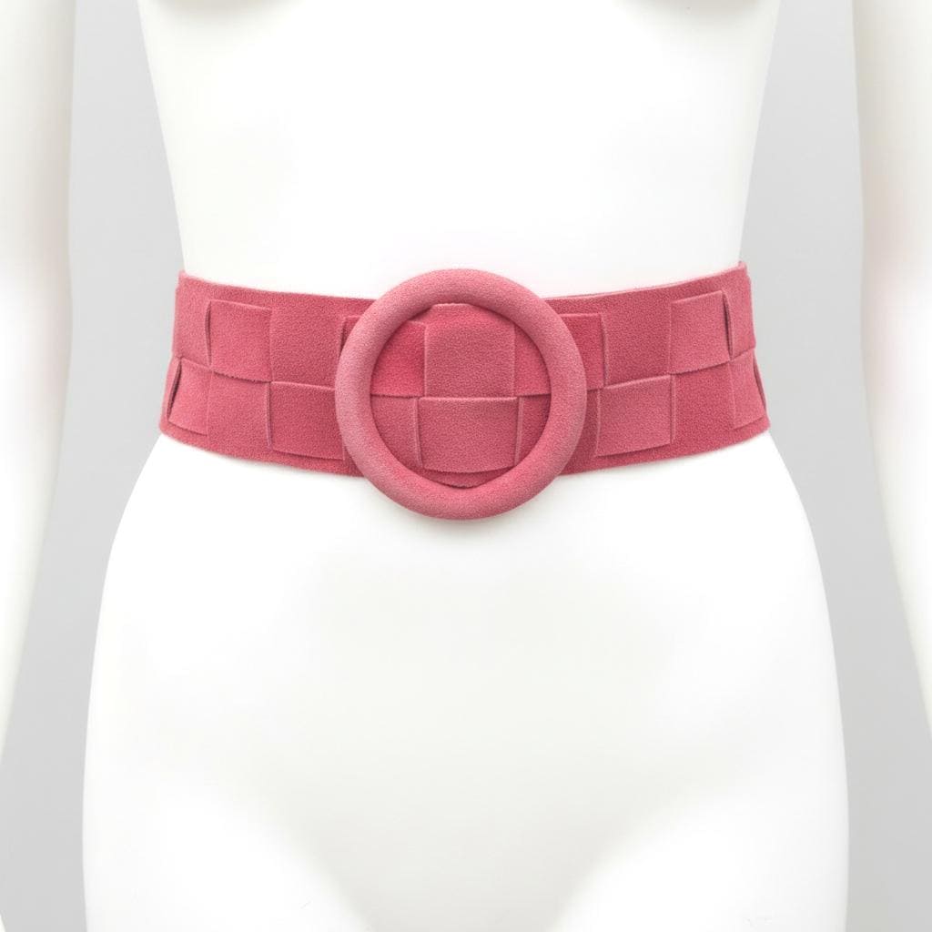 Coral red - pink suede waist belt with large round buckle.Boho soft suede belt in coral. Genuine natural salmon red suede leather