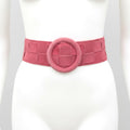 Coral red - pink suede waist belt with large round buckle.Boho soft suede belt in coral. Genuine natural salmon red suede leather