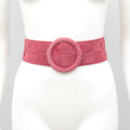 Coral red - pink suede waist belt with large round buckle.Boho soft suede belt in coral. Genuine natural salmon red suede leather