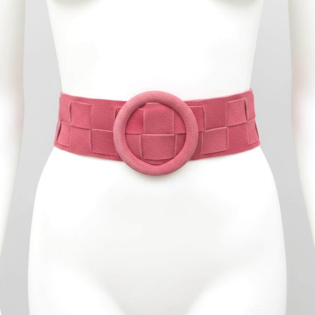 Coral red - pink suede waist belt with large round buckle.Boho soft suede belt in coral. Genuine natural salmon red suede leather