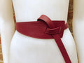 Burgundy waist belt. Genuine leather. Wine red wraparound belt. Genuine leather 80s style dress / overall belt. Dark terracotta red