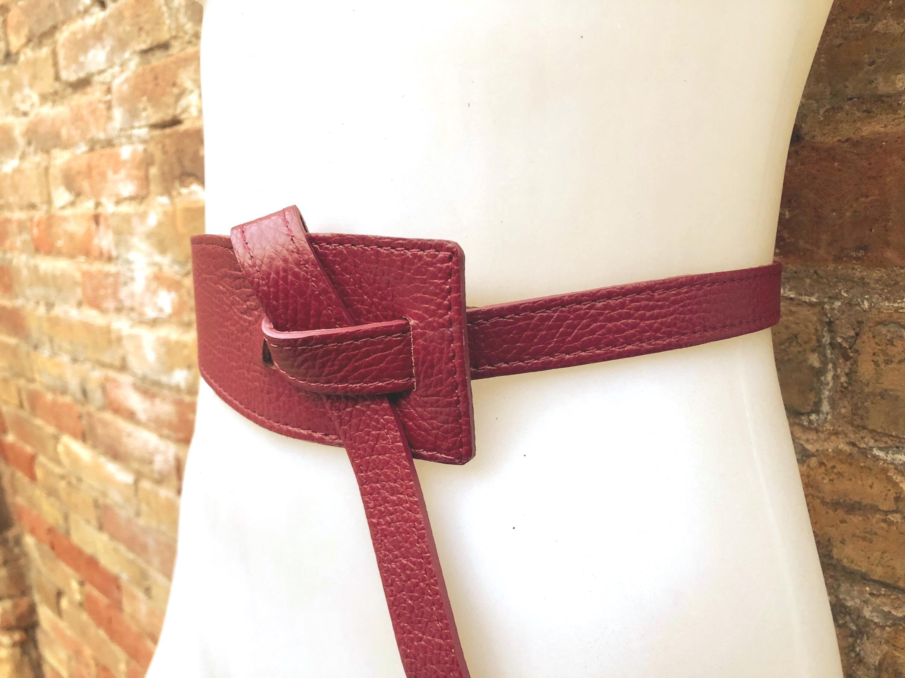 Burgundy waist belt. Genuine leather. Wine red wraparound belt. Genuine leather 80s style dress / overall belt. Dark terracotta red