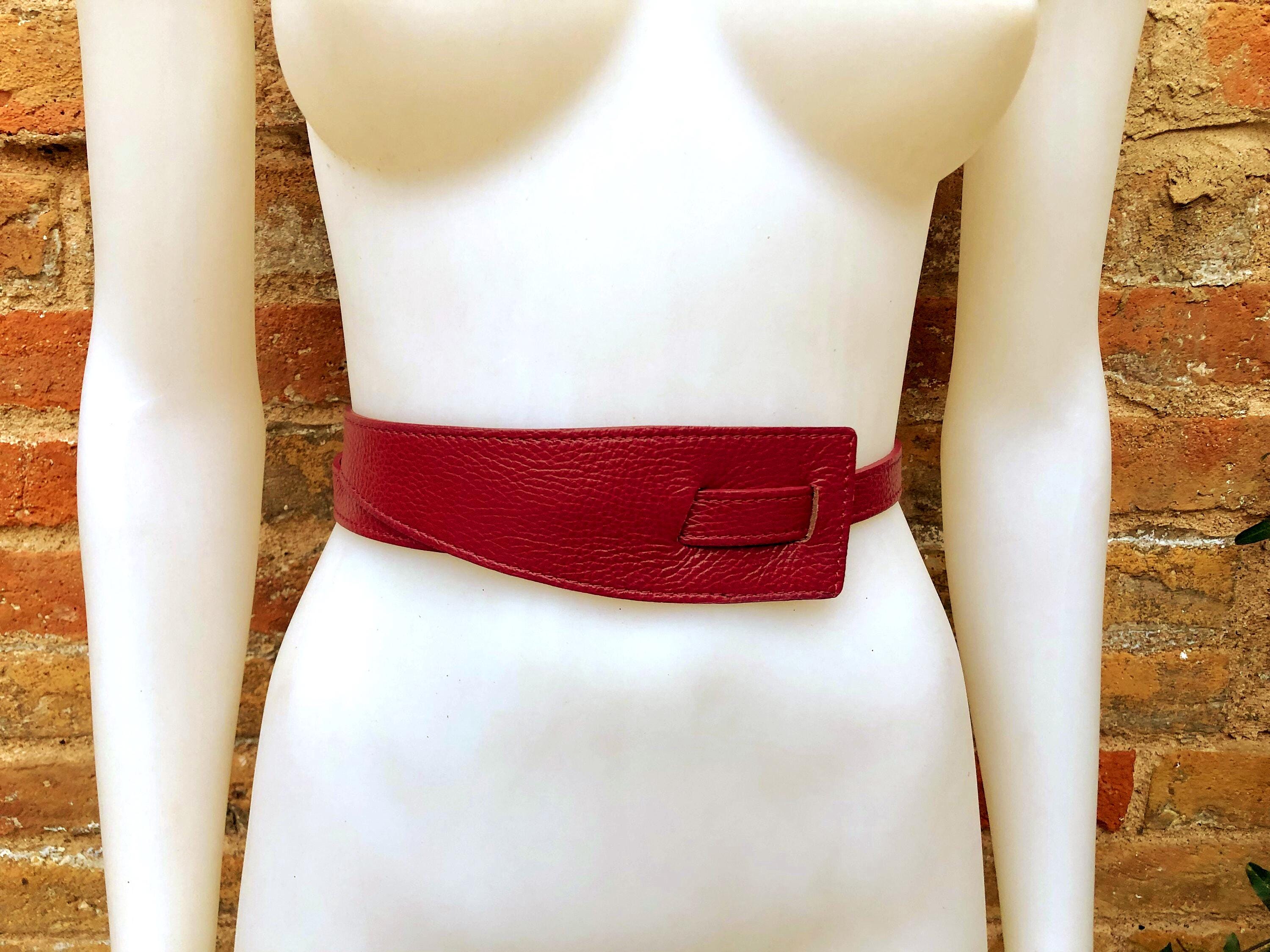 Burgundy waist belt. Genuine leather. Wine red wraparound belt. Genuine leather 80s style dress / overall belt. Dark terracotta red