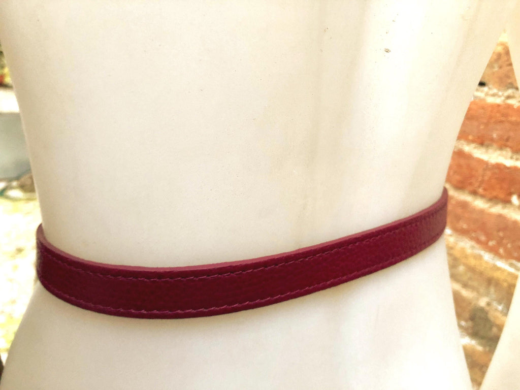 Burgundy waist belt. Genuine leather. Wine red wraparound belt. Genuine leather 80s style dress / overall belt. Dark terracotta red
